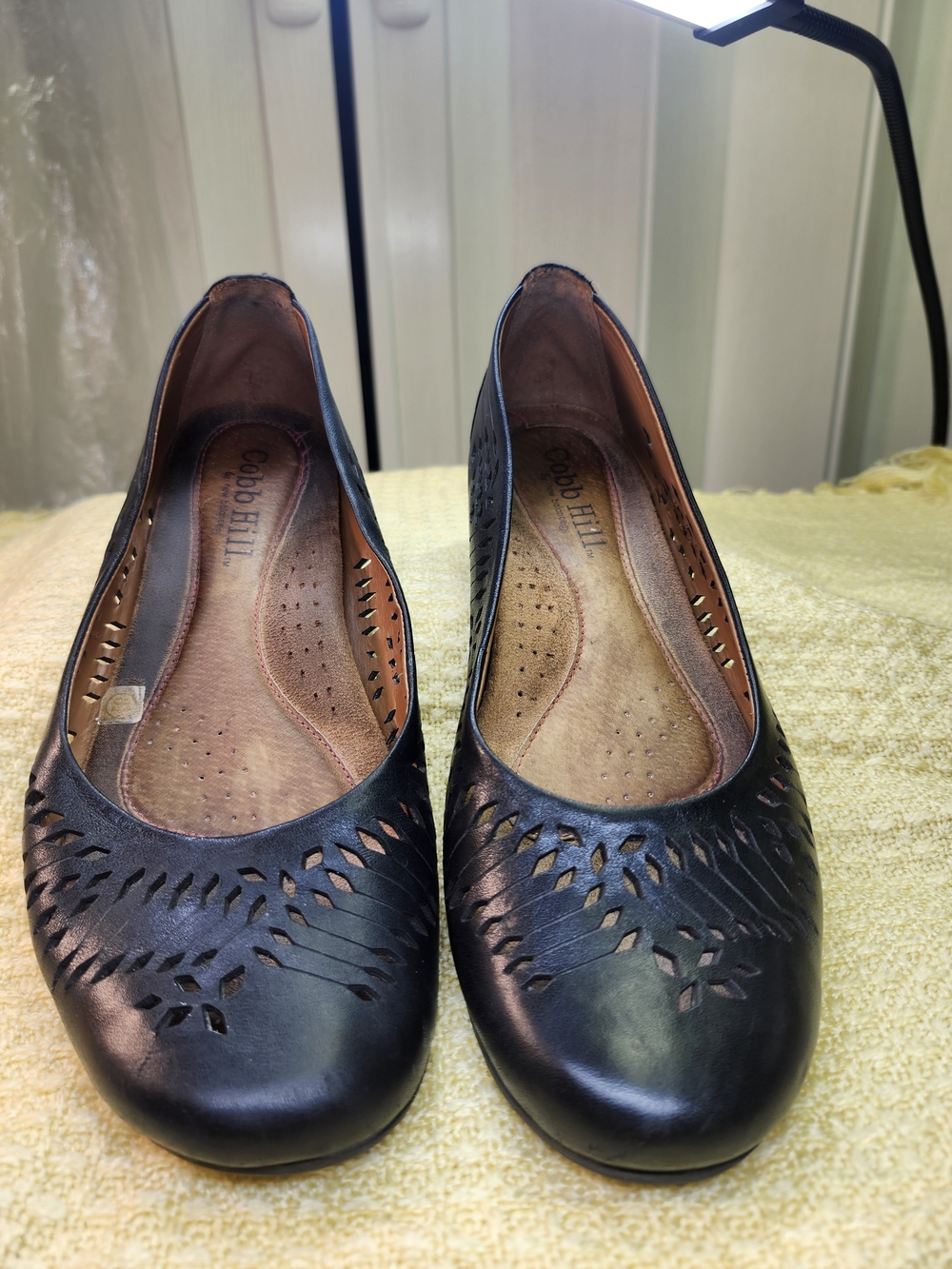 Cobb Hill by New Balance Black Leather Laser-Cut Slip-On Flats